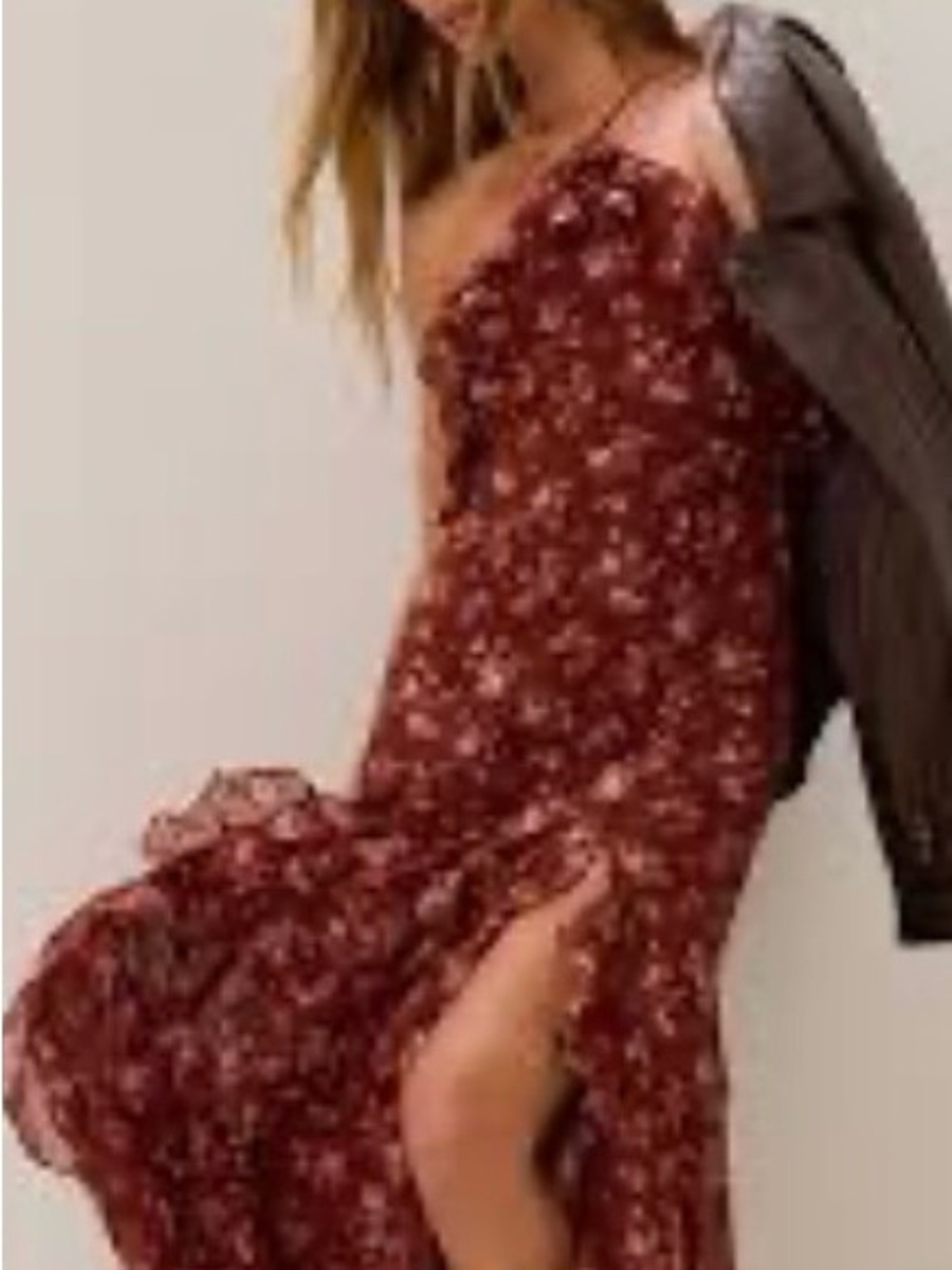 Altar'd State Burgundy Floral One-Shoulder Maxi